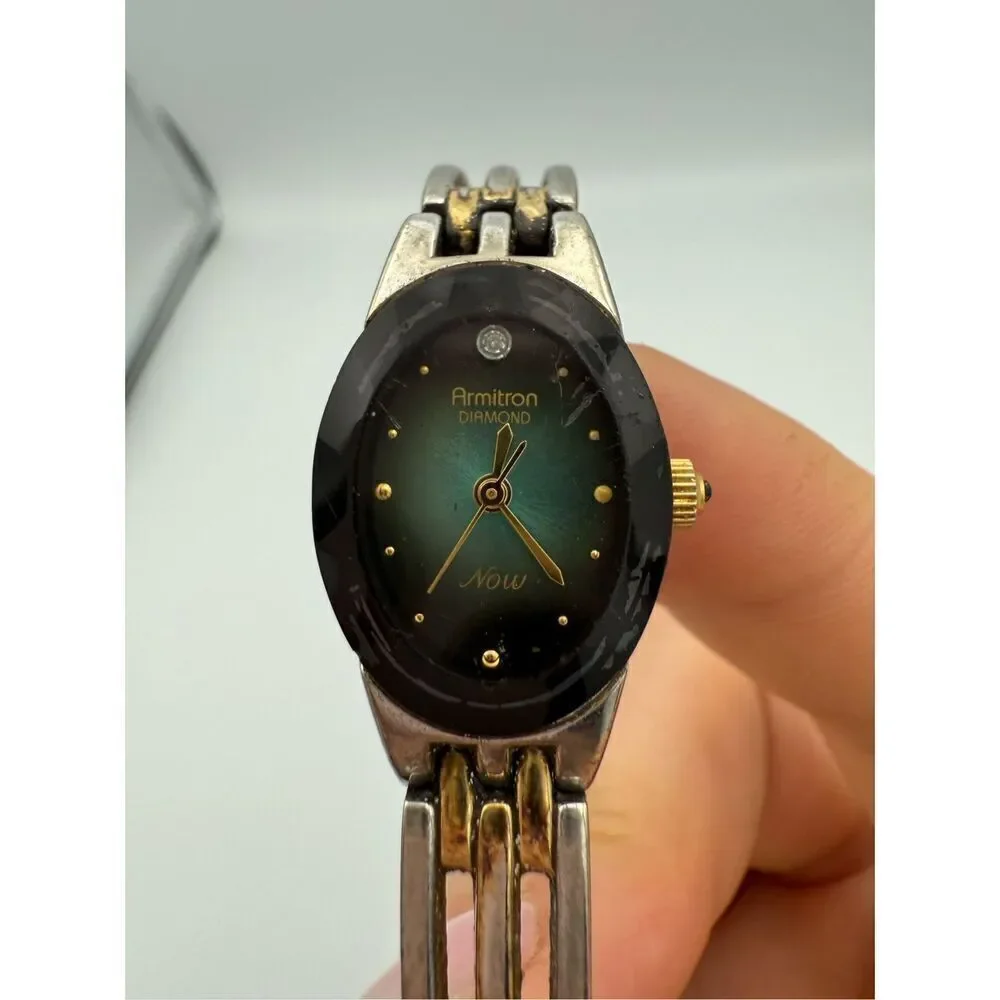 Armitron Womens Green Dial Two-Tone Quartz Now Diamond Watch